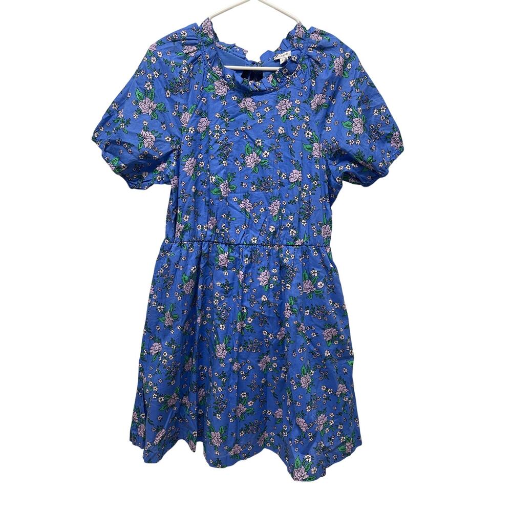 J. Crew Women's Puff Sleeve Tie-back mini dress blue floral size 10